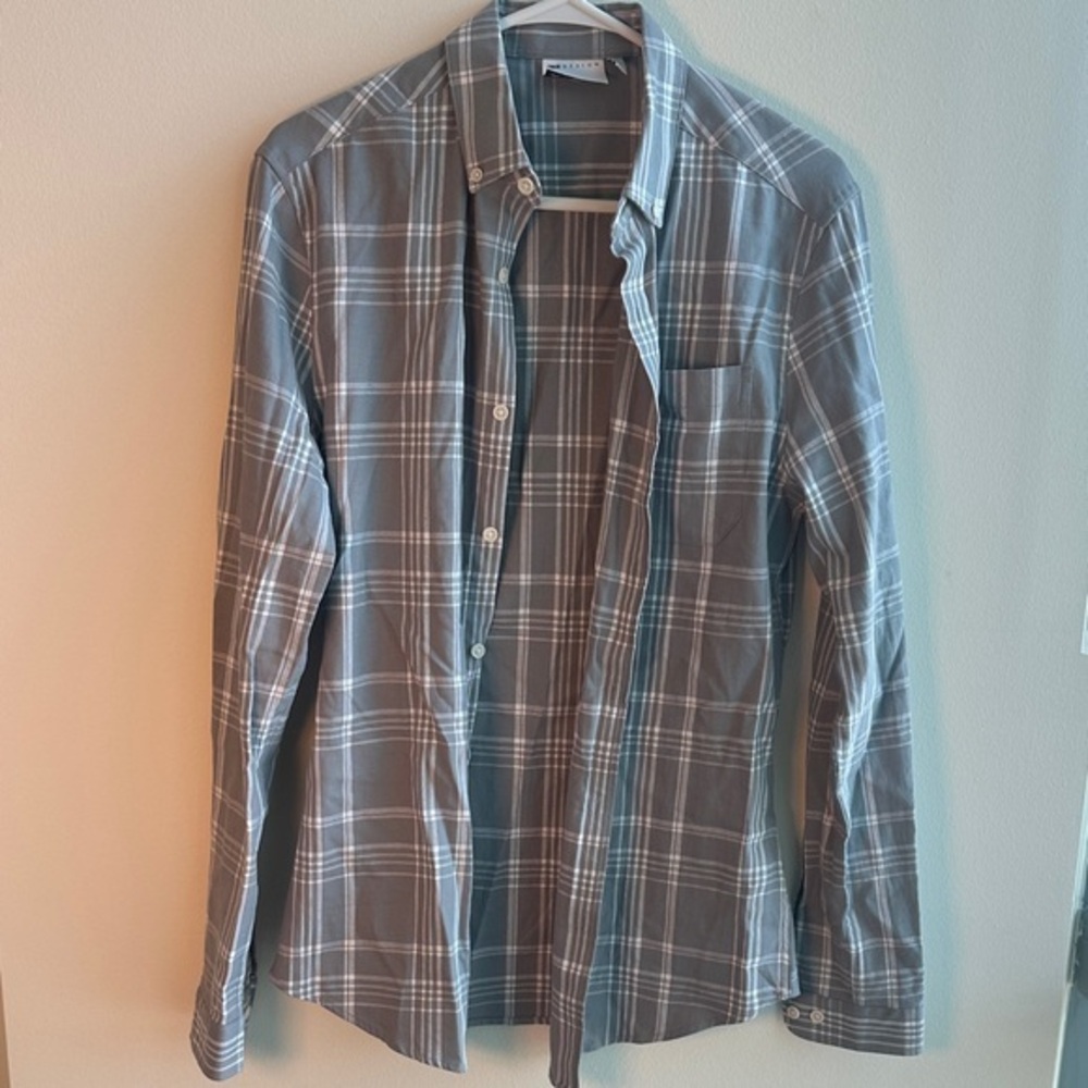 ASOS Gray Checkered Button-Up Shirt